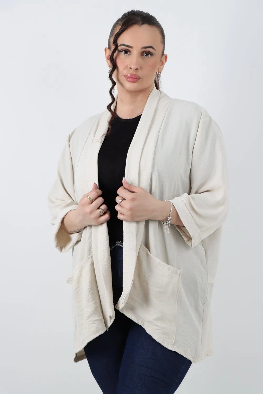 3/4 Sleeve Open Front  Lightweight Cardigan