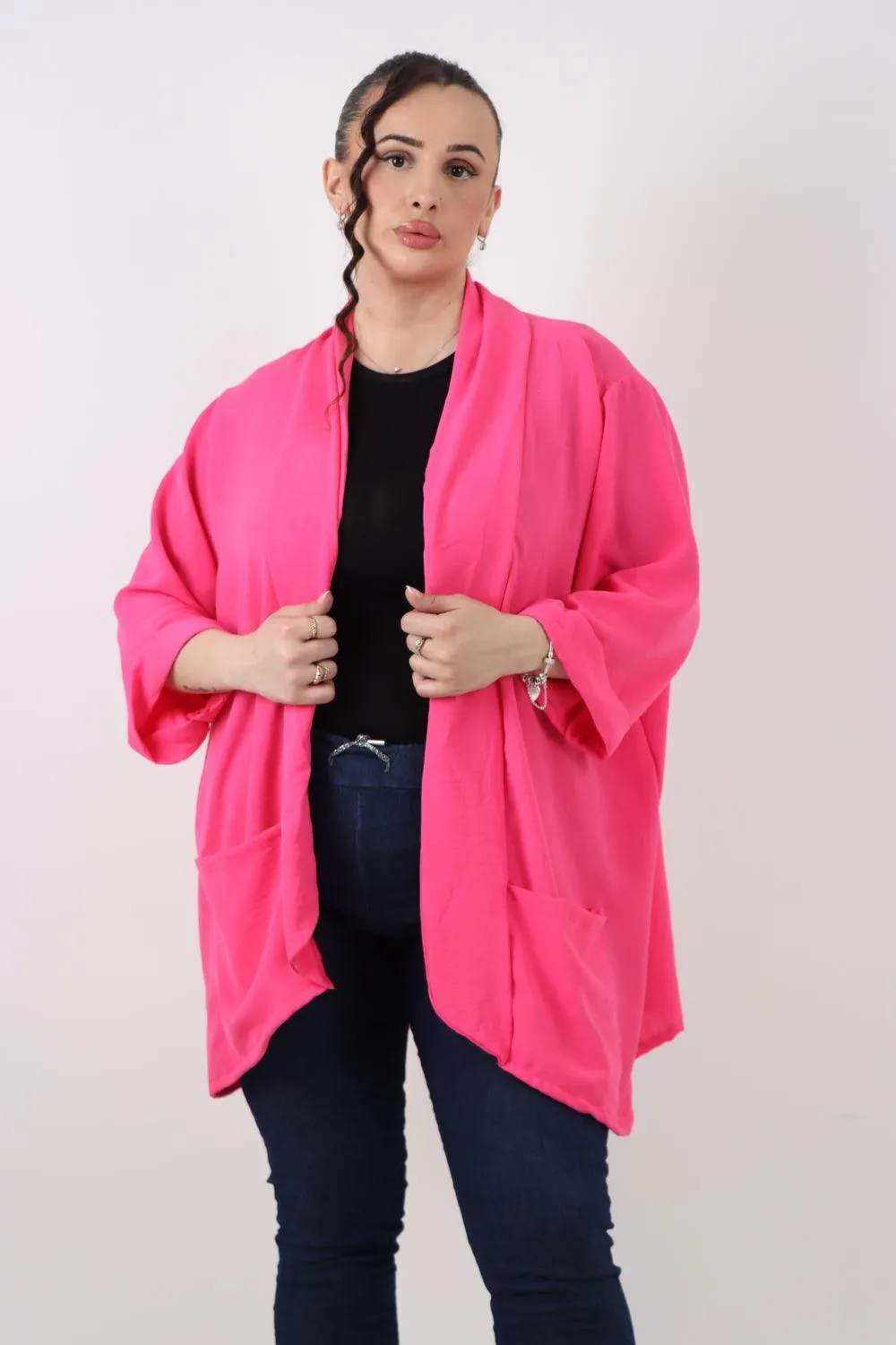 3/4 Sleeve Open Front  Lightweight Cardigan