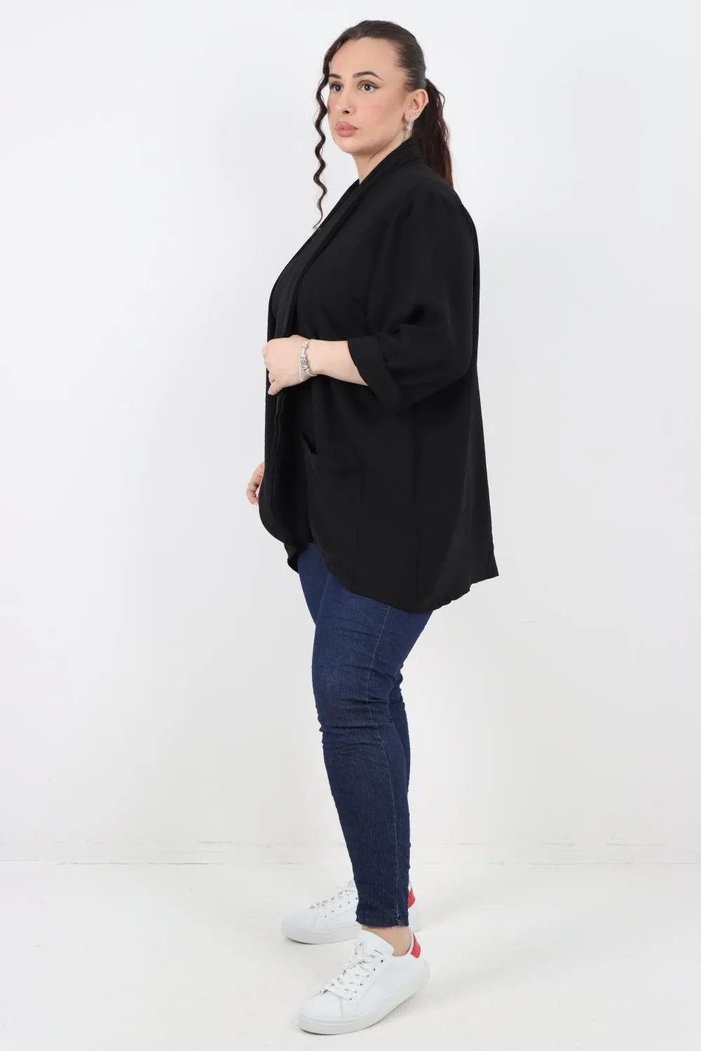 3/4 Sleeve Open Front  Lightweight Cardigan