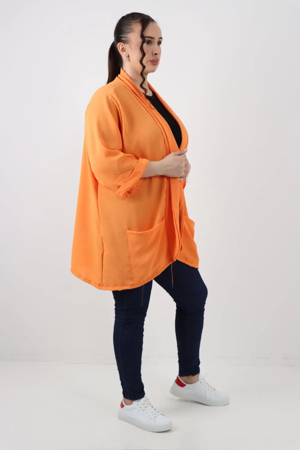 3/4 Sleeve Open Front  Lightweight Cardigan