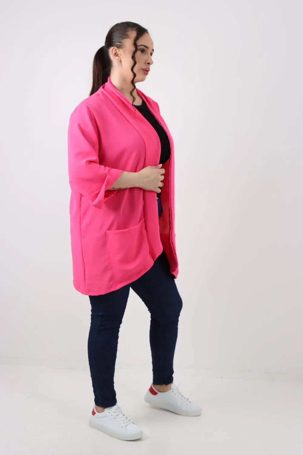 3/4 Sleeve Open Front  Lightweight Cardigan