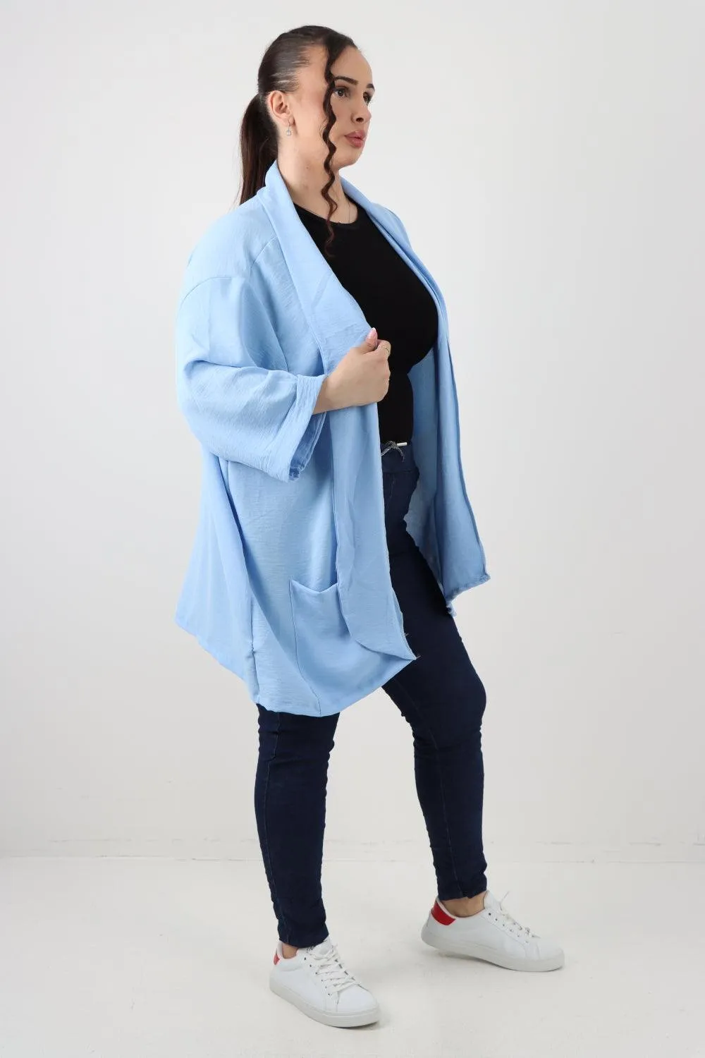 3/4 Sleeve Open Front  Lightweight Cardigan