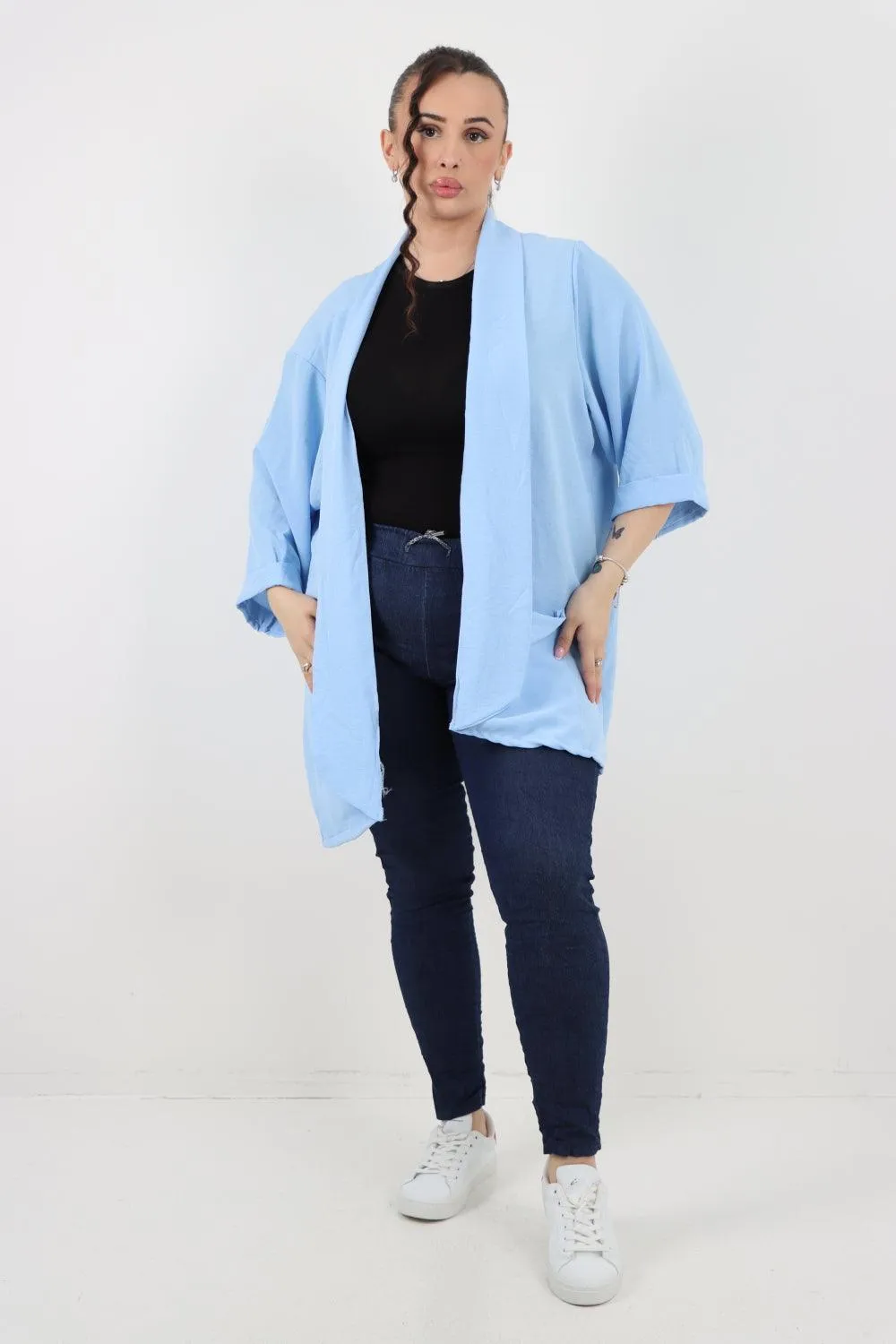 3/4 Sleeve Open Front  Lightweight Cardigan