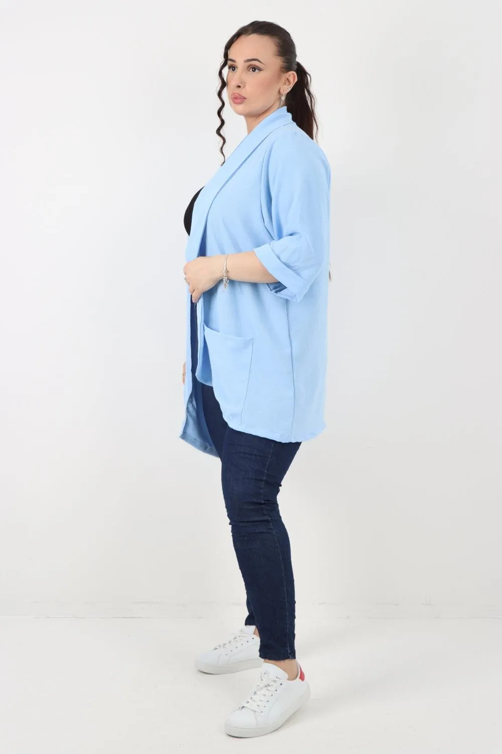 3/4 Sleeve Open Front  Lightweight Cardigan