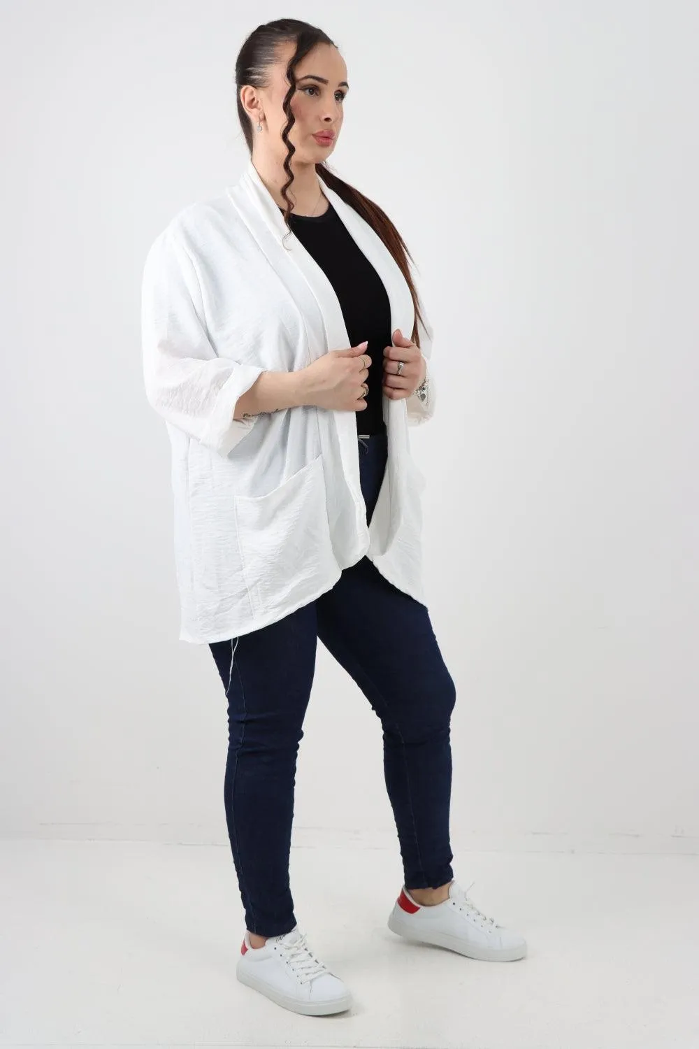 3/4 Sleeve Open Front  Lightweight Cardigan