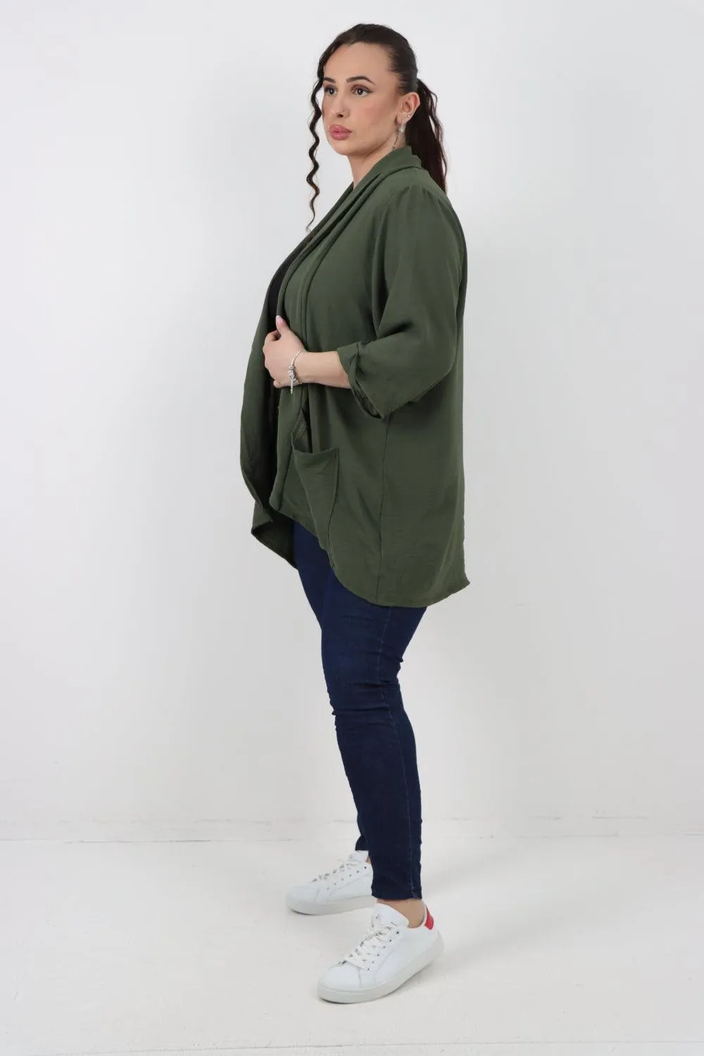 3/4 Sleeve Open Front  Lightweight Cardigan