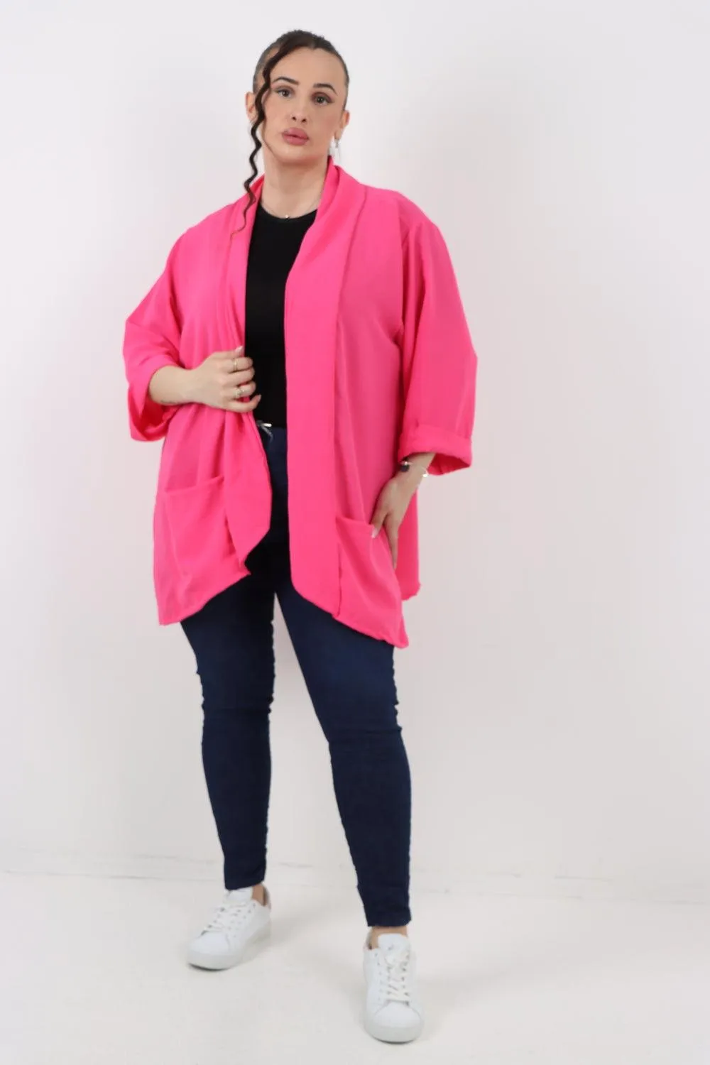 3/4 Sleeve Open Front  Lightweight Cardigan