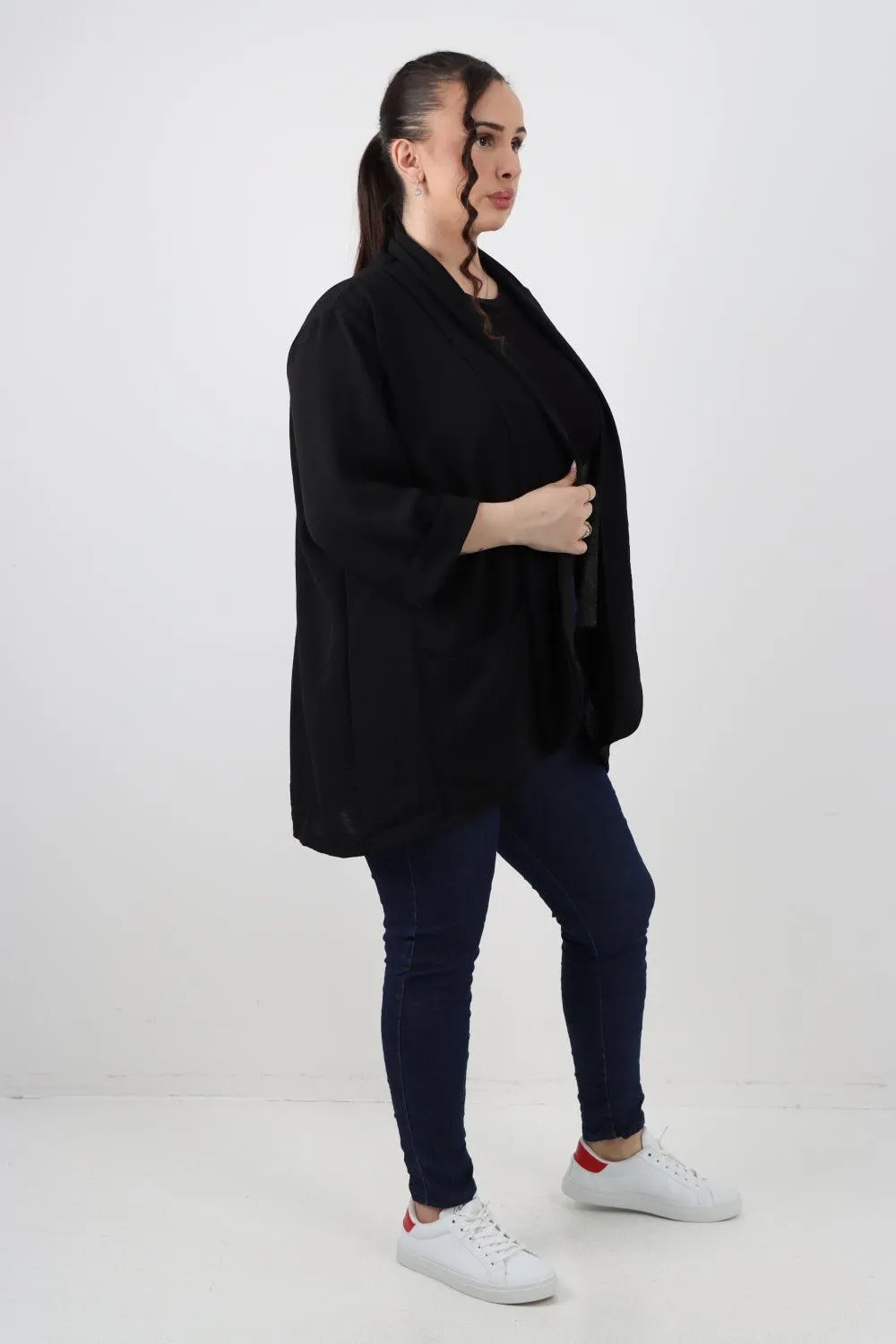 3/4 Sleeve Open Front  Lightweight Cardigan