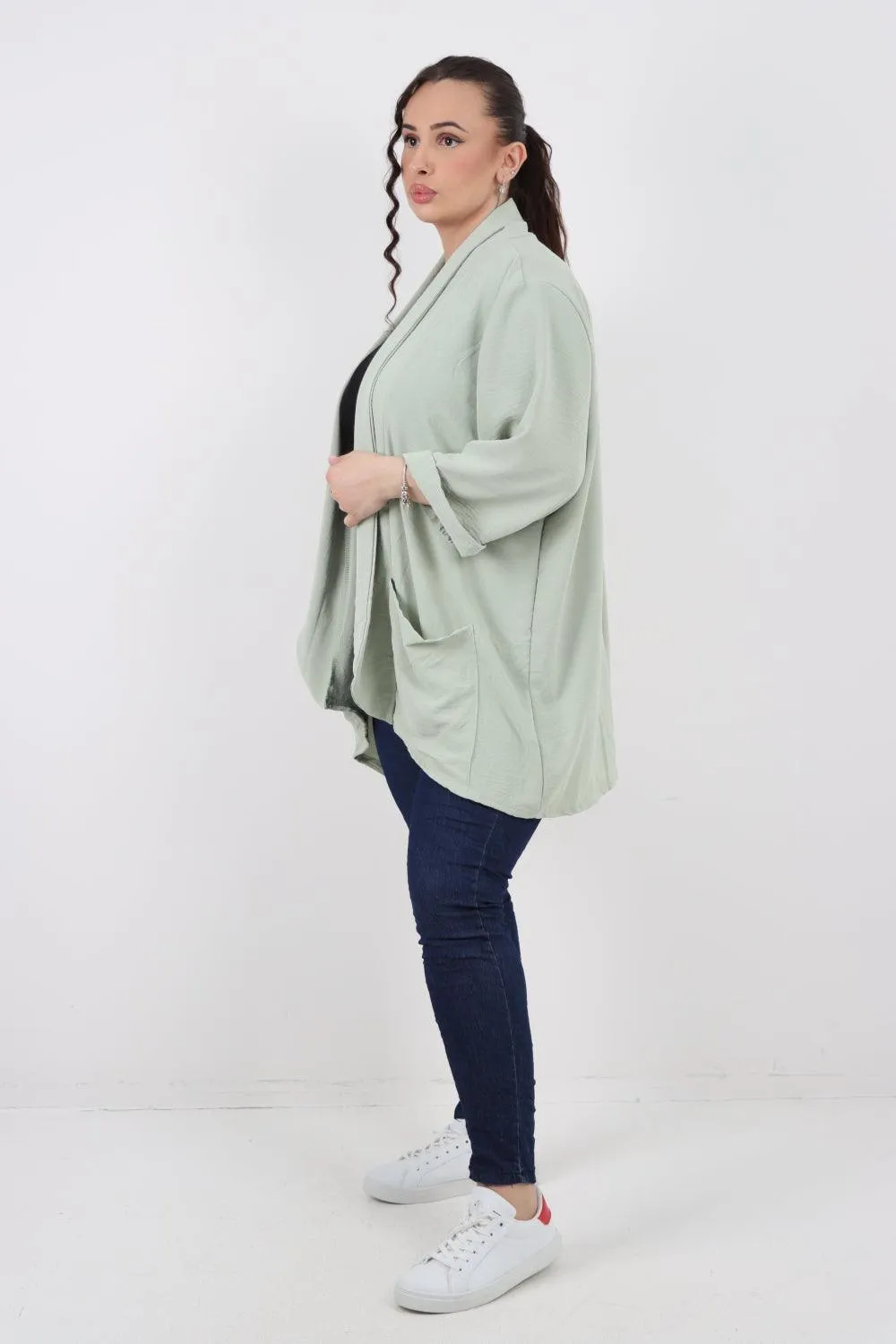 3/4 Sleeve Open Front  Lightweight Cardigan