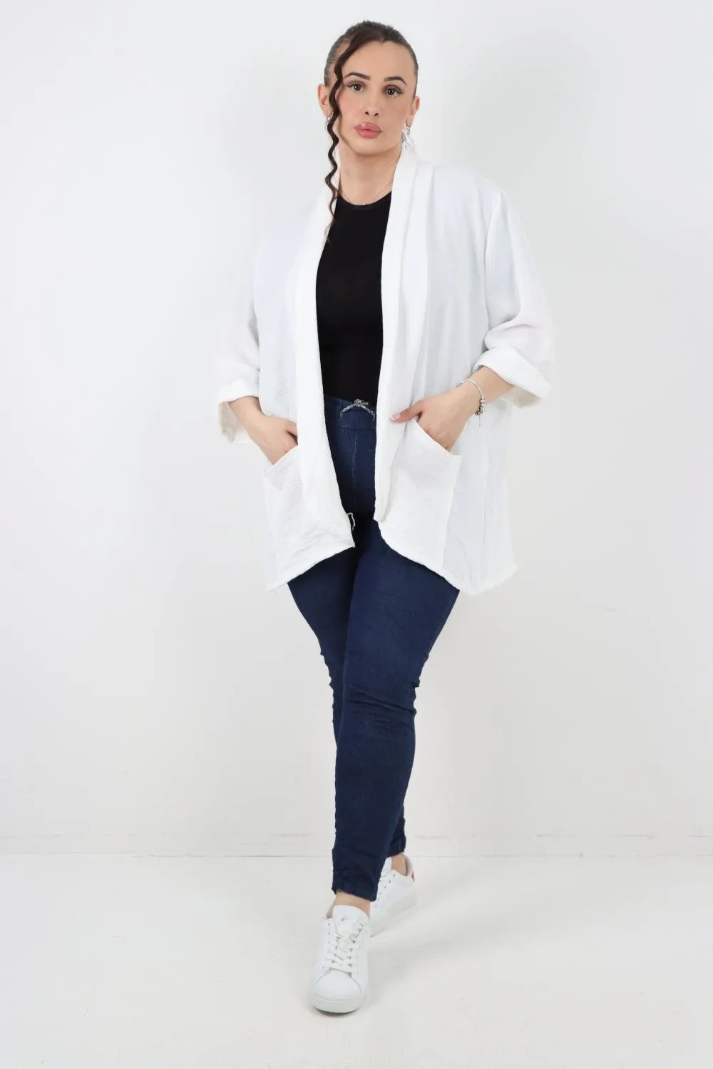 3/4 Sleeve Open Front  Lightweight Cardigan