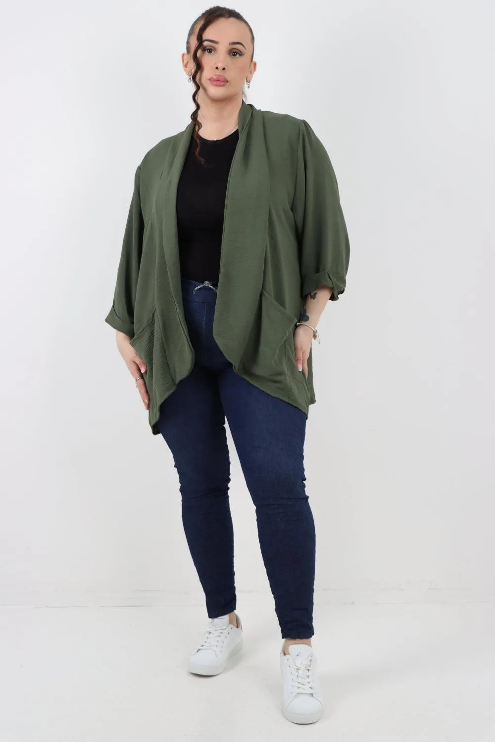 3/4 Sleeve Open Front  Lightweight Cardigan