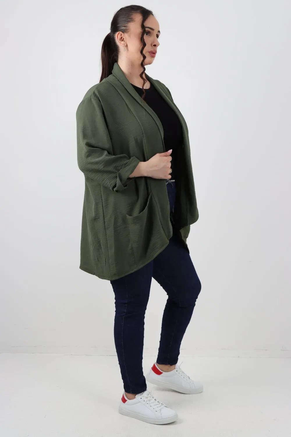 3/4 Sleeve Open Front  Lightweight Cardigan