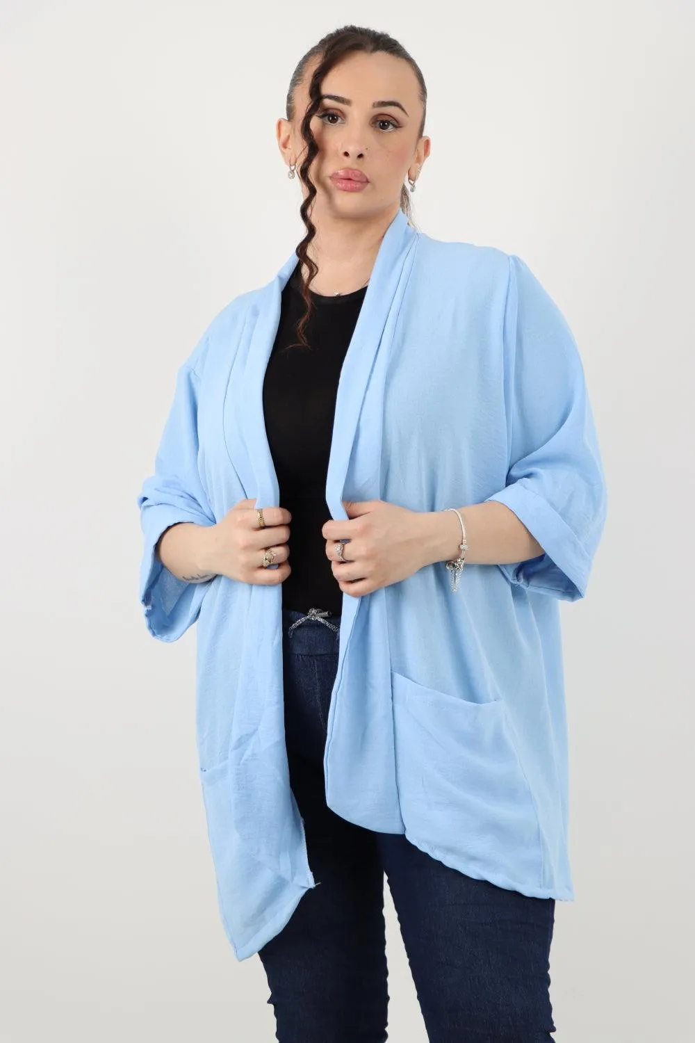 3/4 Sleeve Open Front  Lightweight Cardigan