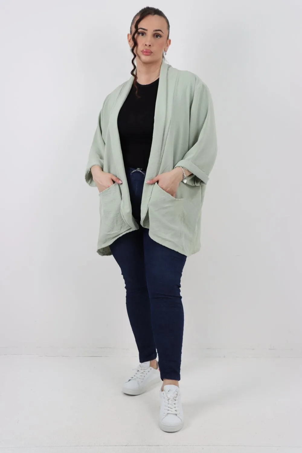 3/4 Sleeve Open Front  Lightweight Cardigan