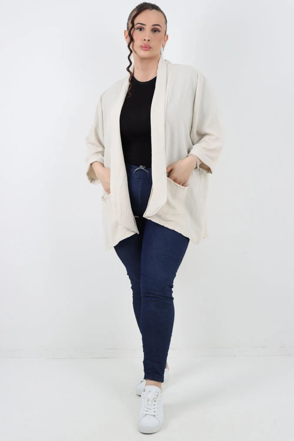 3/4 Sleeve Open Front  Lightweight Cardigan