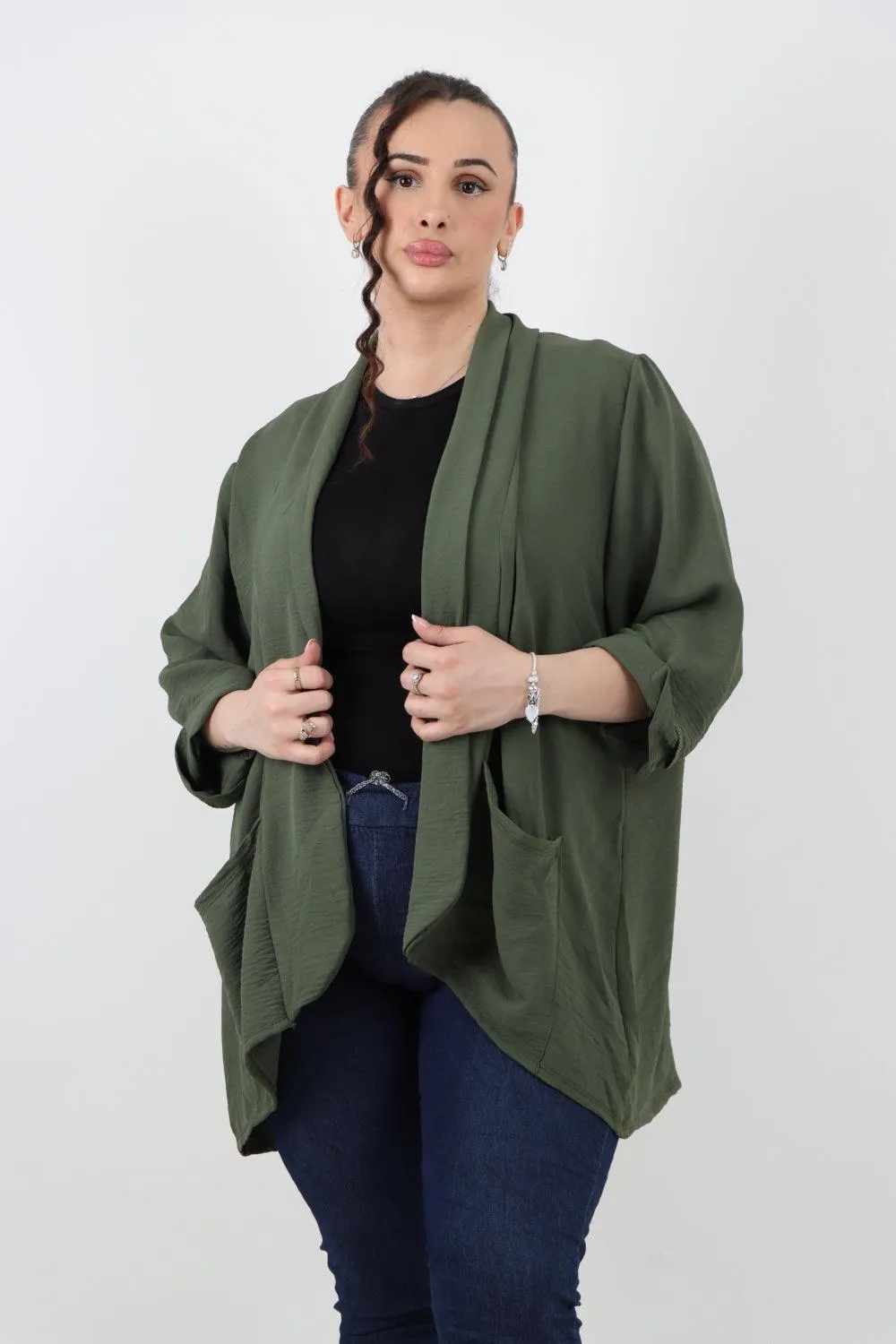 3/4 Sleeve Open Front  Lightweight Cardigan