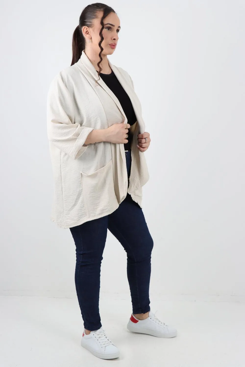 3/4 Sleeve Open Front  Lightweight Cardigan