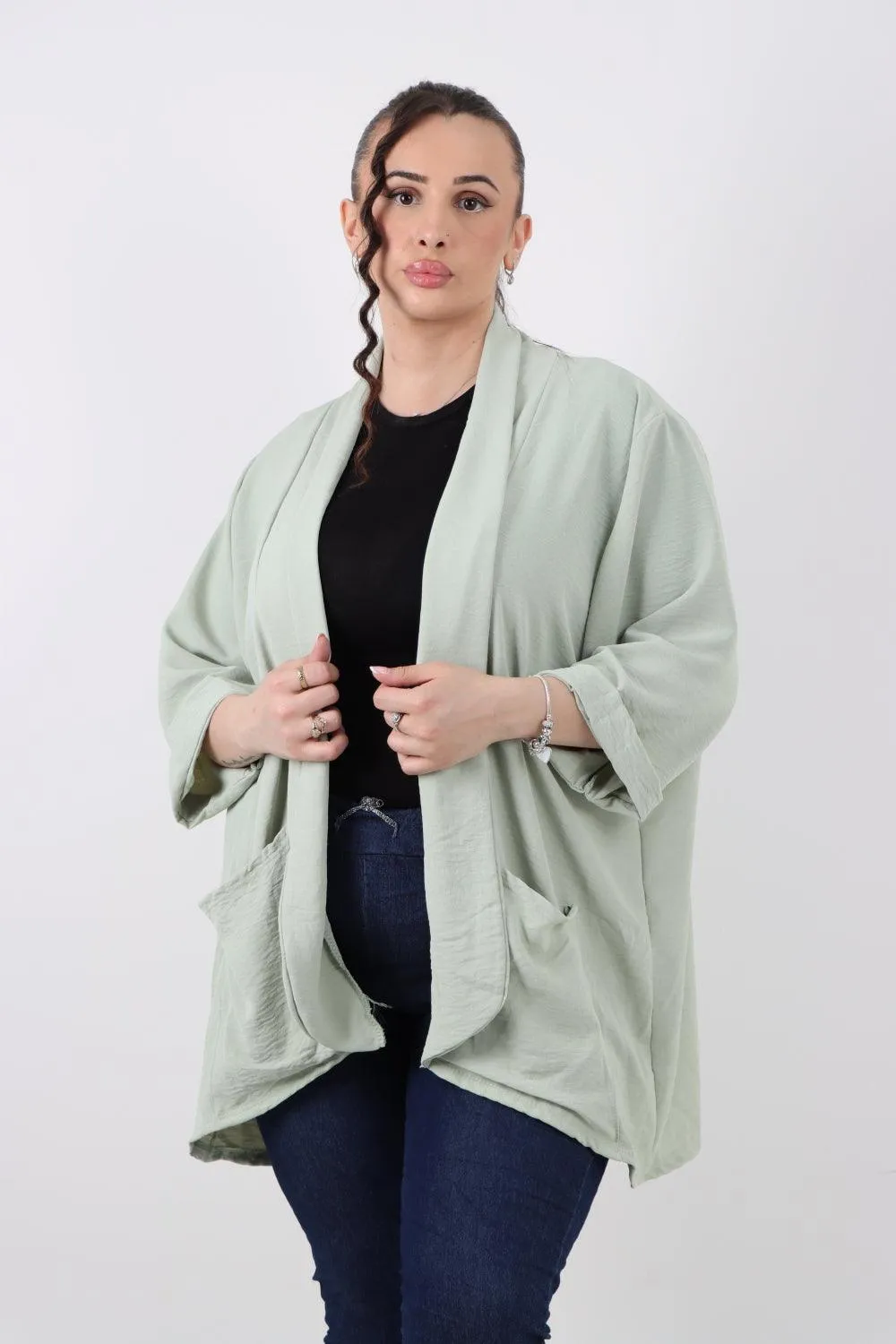 3/4 Sleeve Open Front  Lightweight Cardigan