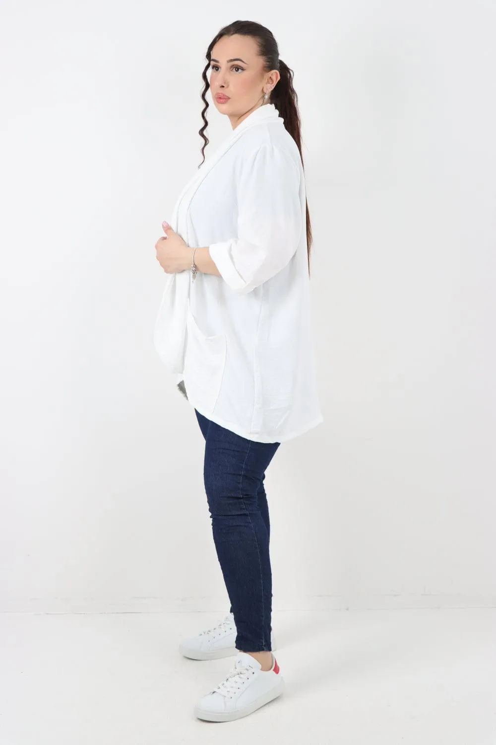 3/4 Sleeve Open Front  Lightweight Cardigan