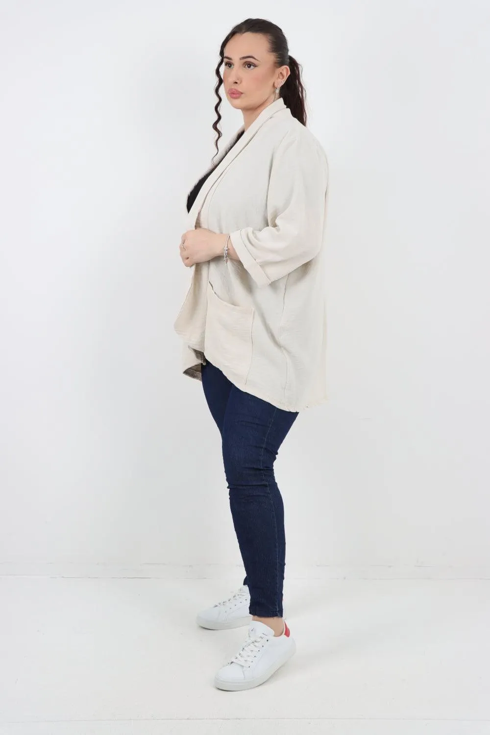 3/4 Sleeve Open Front  Lightweight Cardigan