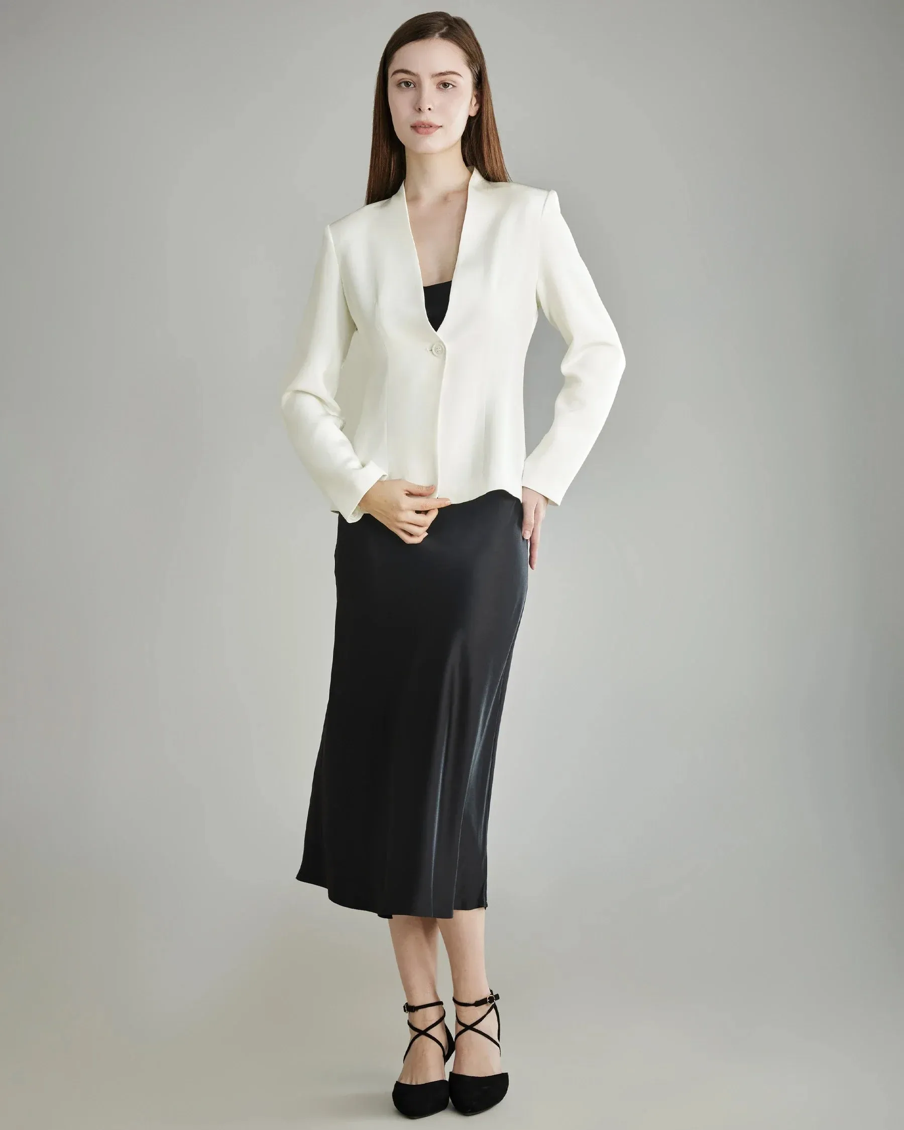 40 Momme Collarless Silk Blazer