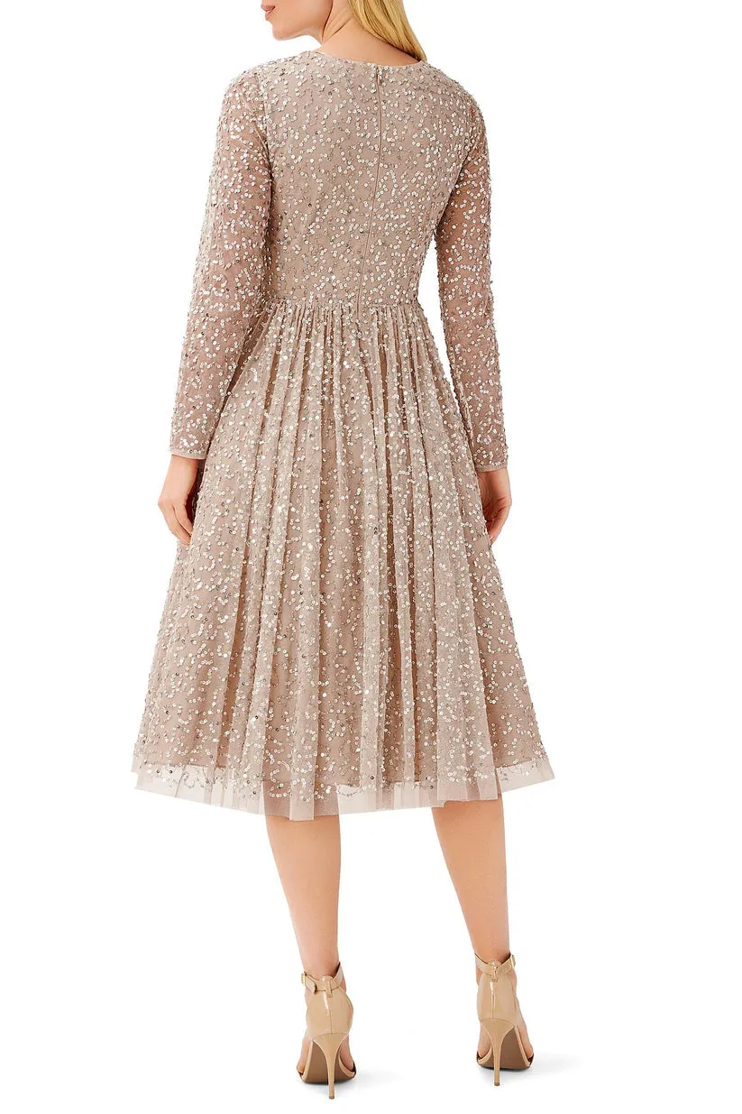 Aidan Mattox MD1E207535 Short Mother of the Bride Long Sleeve Midi Dress