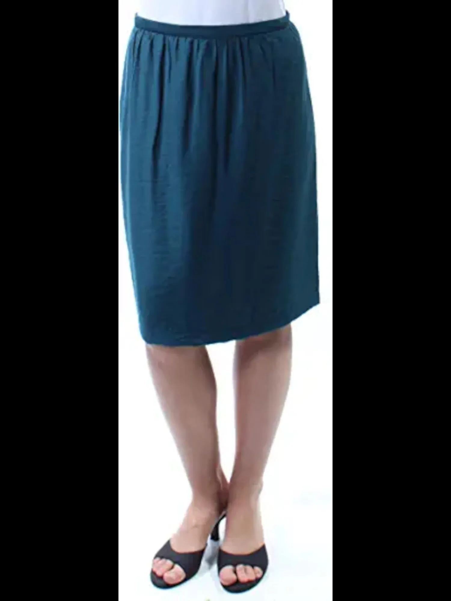 ANNE KLEIN Womens Teal Zippered Lined Knee Length Pencil Skirt