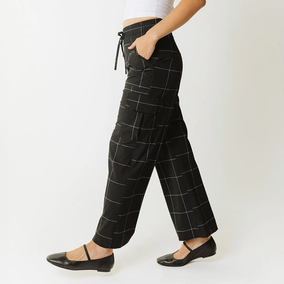 Audrey Cargo Trouser, Black Windowpane