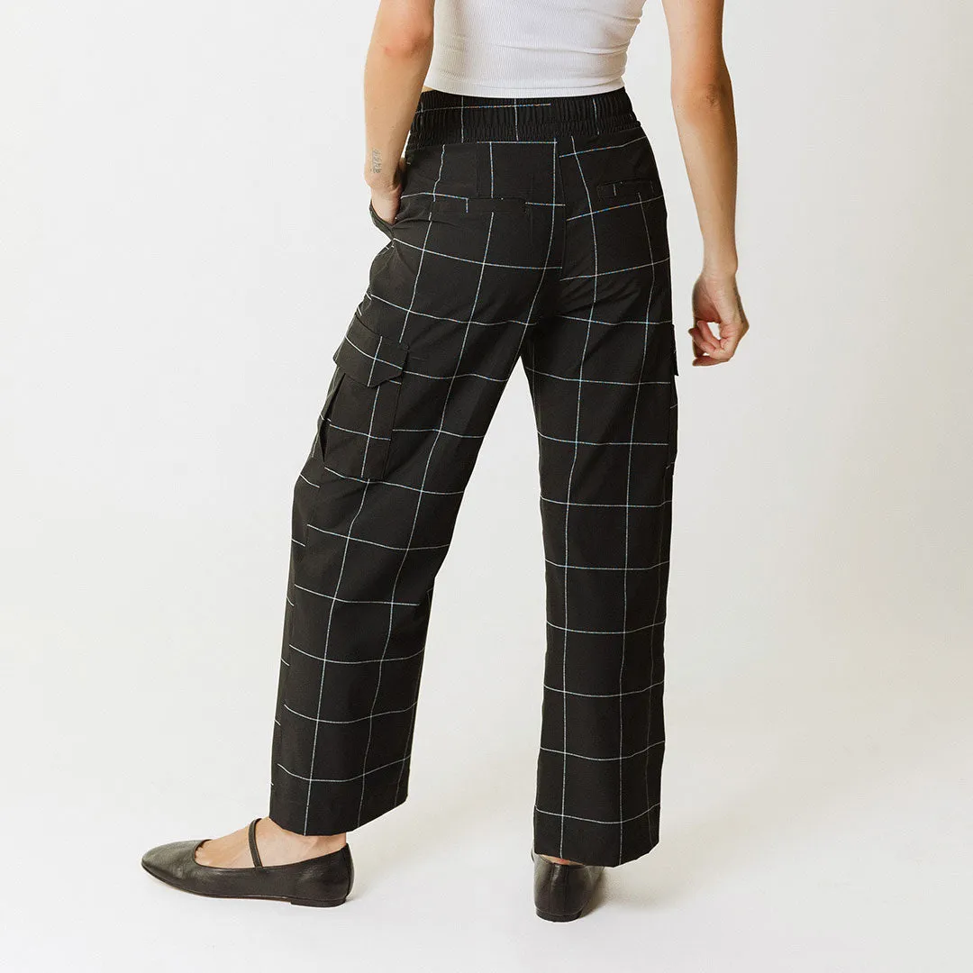 Audrey Cargo Trouser, Black Windowpane