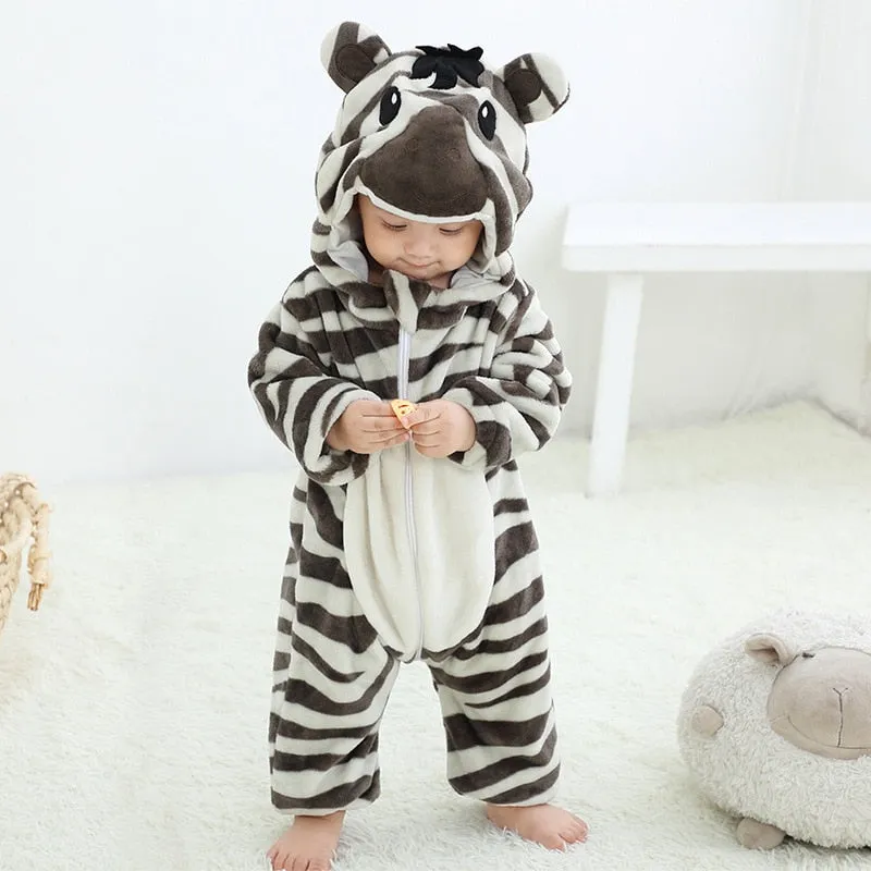 Baby Rompers Winter Costume Flannel Hooded Jumpsuits Baby Clothes