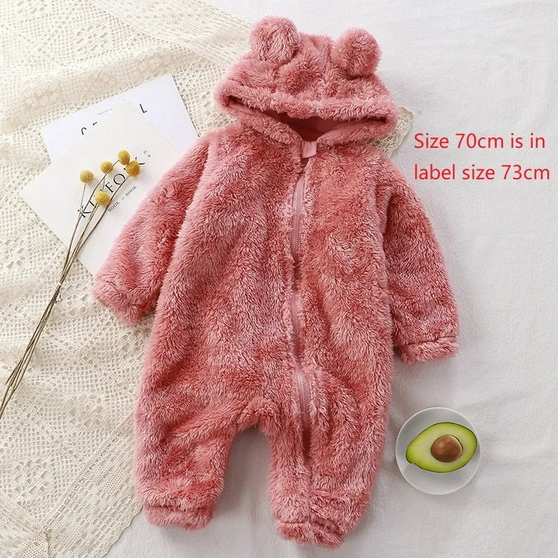 Baby Rompers Winter Costume Flannel Hooded Jumpsuits Baby Clothes