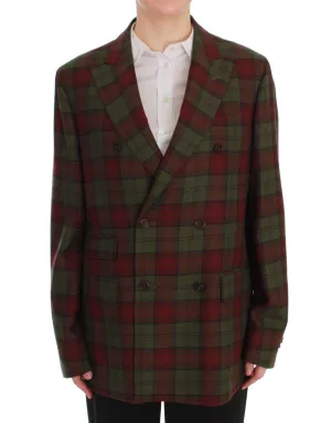 BENCIVENGA Elegant Checkered Double-Breasted Wool Blazer