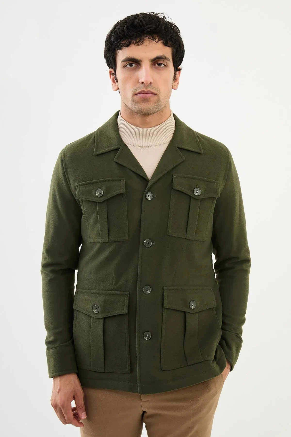 Brabion Eden Safari Plain Green Slim Fit Coat