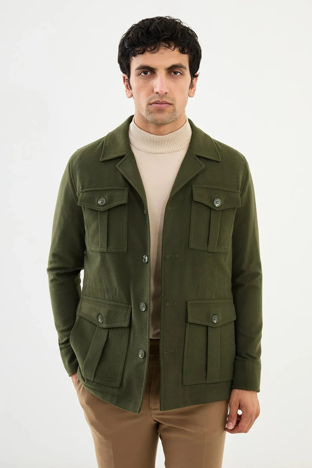 Brabion Eden Safari Plain Green Slim Fit Coat