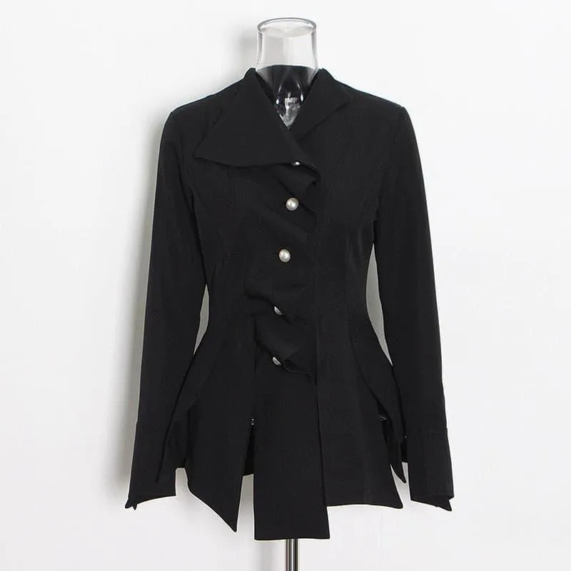 British style pleated split pearl button jacket