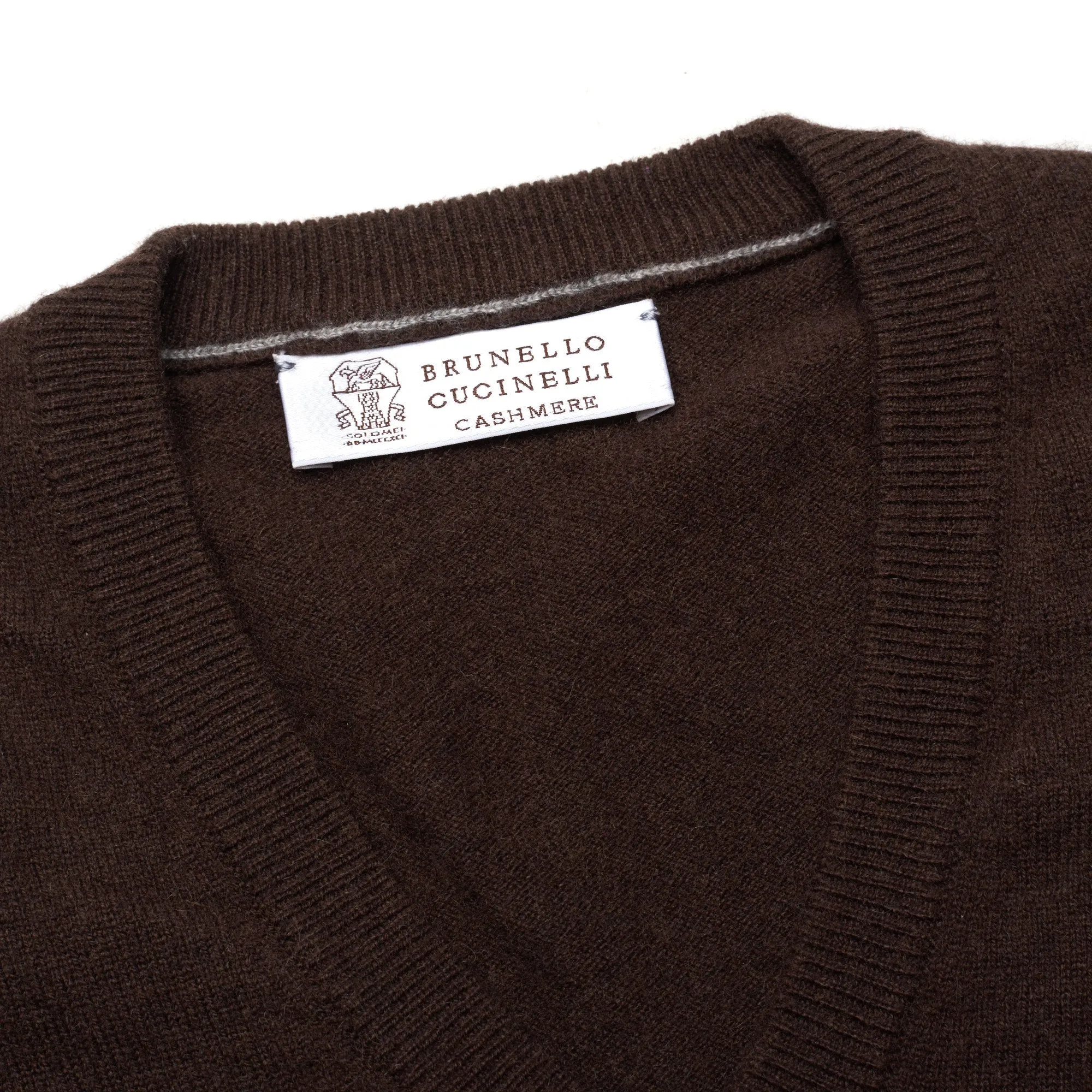 BRUNELLO CUCINELLI Brown Cashmere V-Neck Sweater EU 48 US S