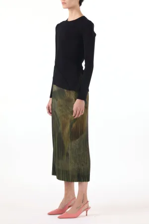 BRUSHSTROKE PRINT PLEATED PENCIL SKIRT