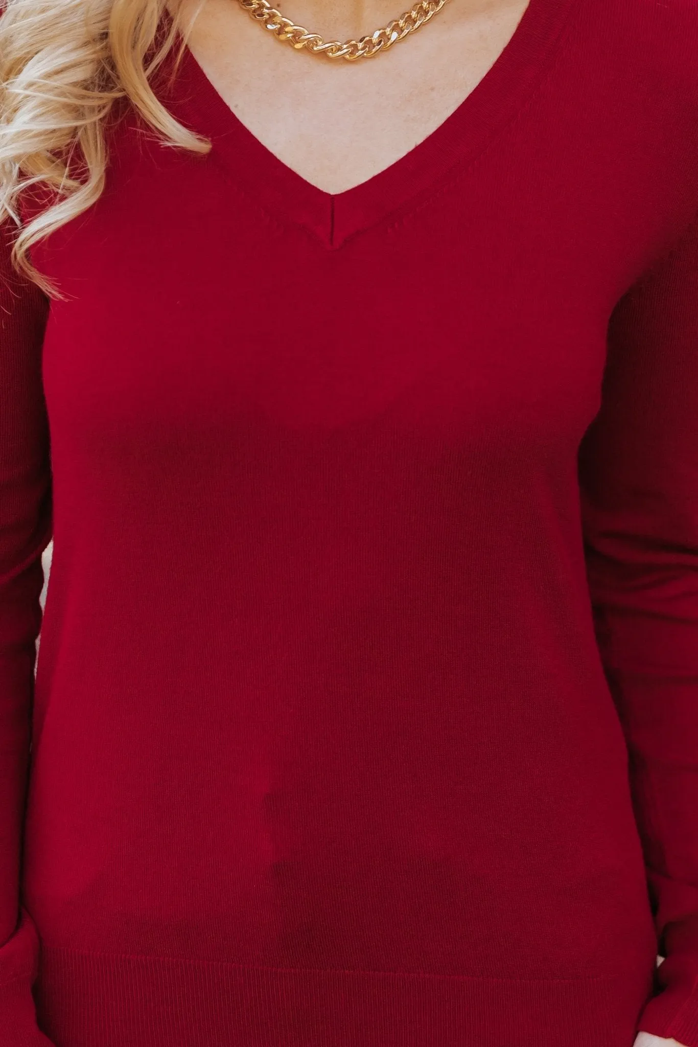 Burgundy Soft V-Neck Sweater