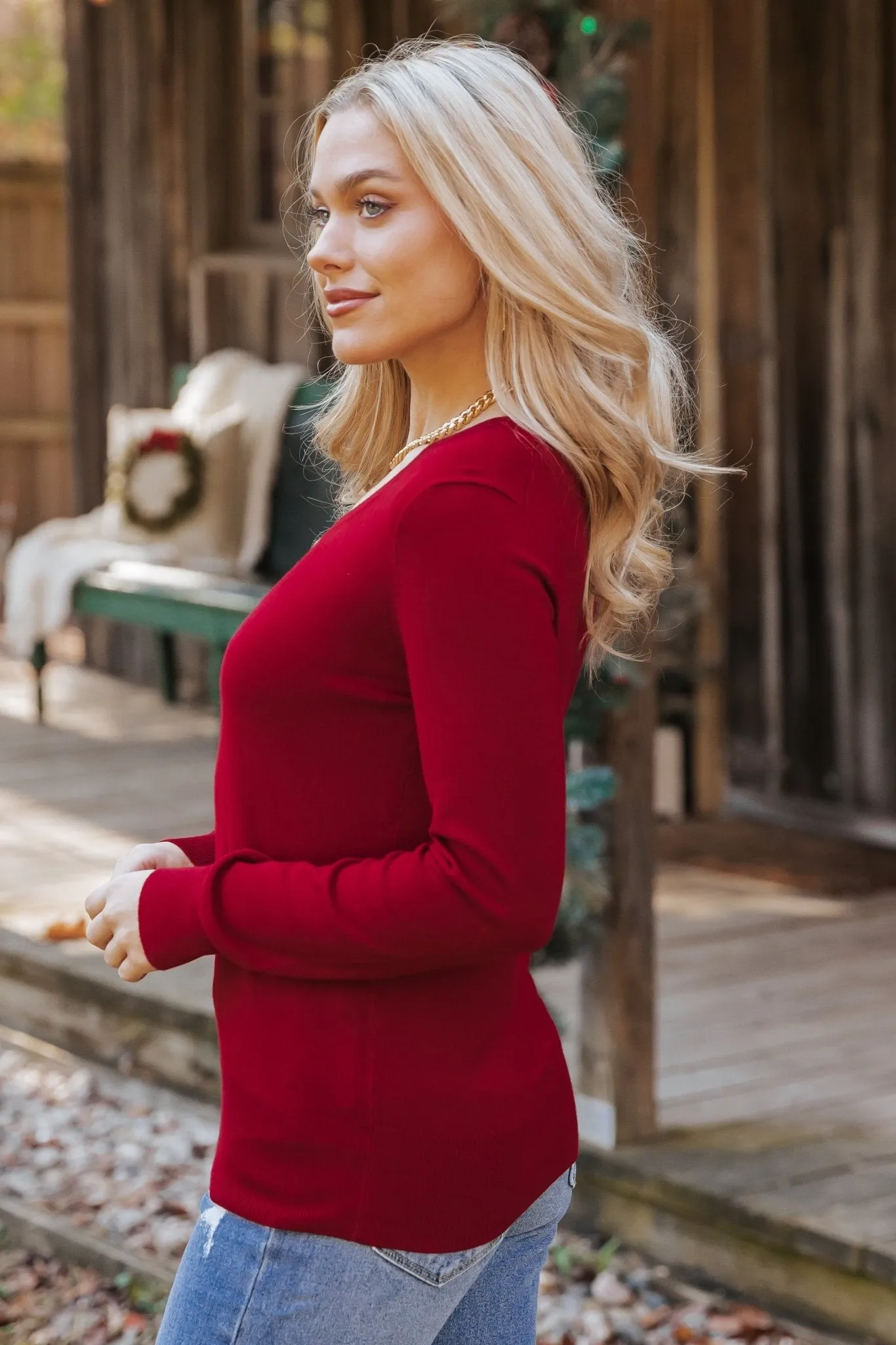 Burgundy Soft V-Neck Sweater