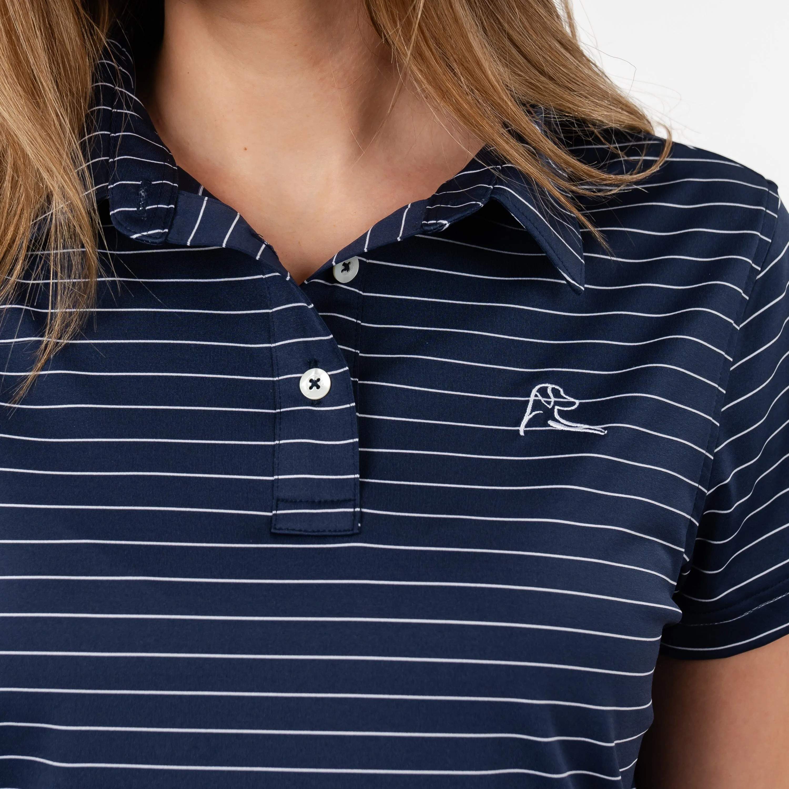 Captain Stripe Performance Polo | The Captain Stripe - Fleet Navy/White