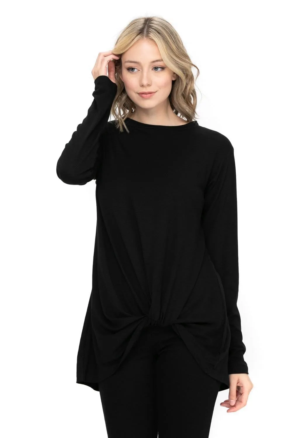 Comfy Soft Casual Twist Knot Tunics Tops Blouses T Shirts