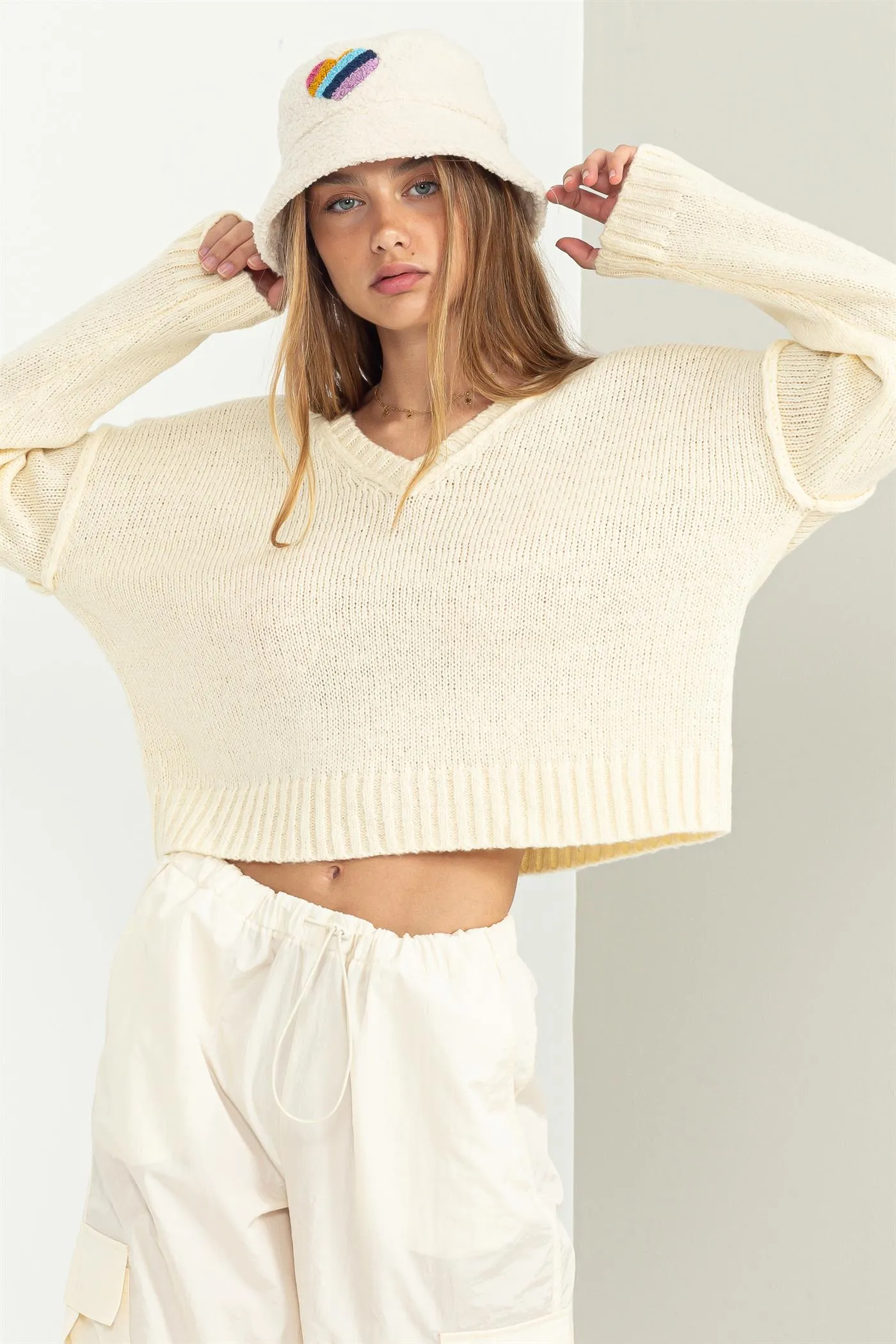 DZ23F803-Long Layers V Neck Long Sleeve Sweater