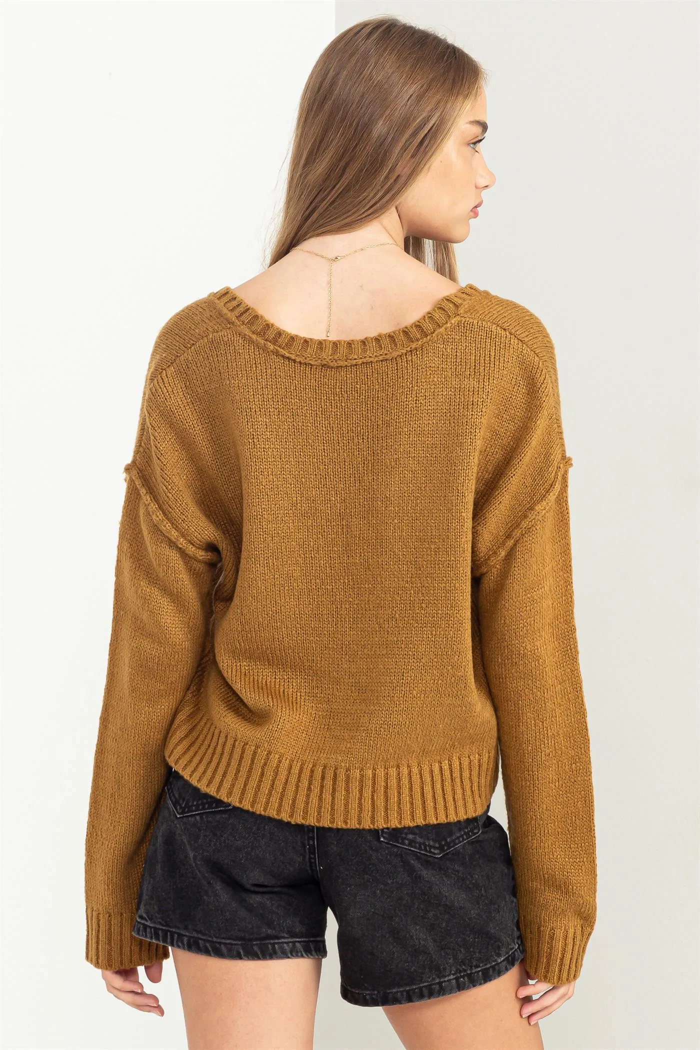 DZ23F803-Long Layers V Neck Long Sleeve Sweater