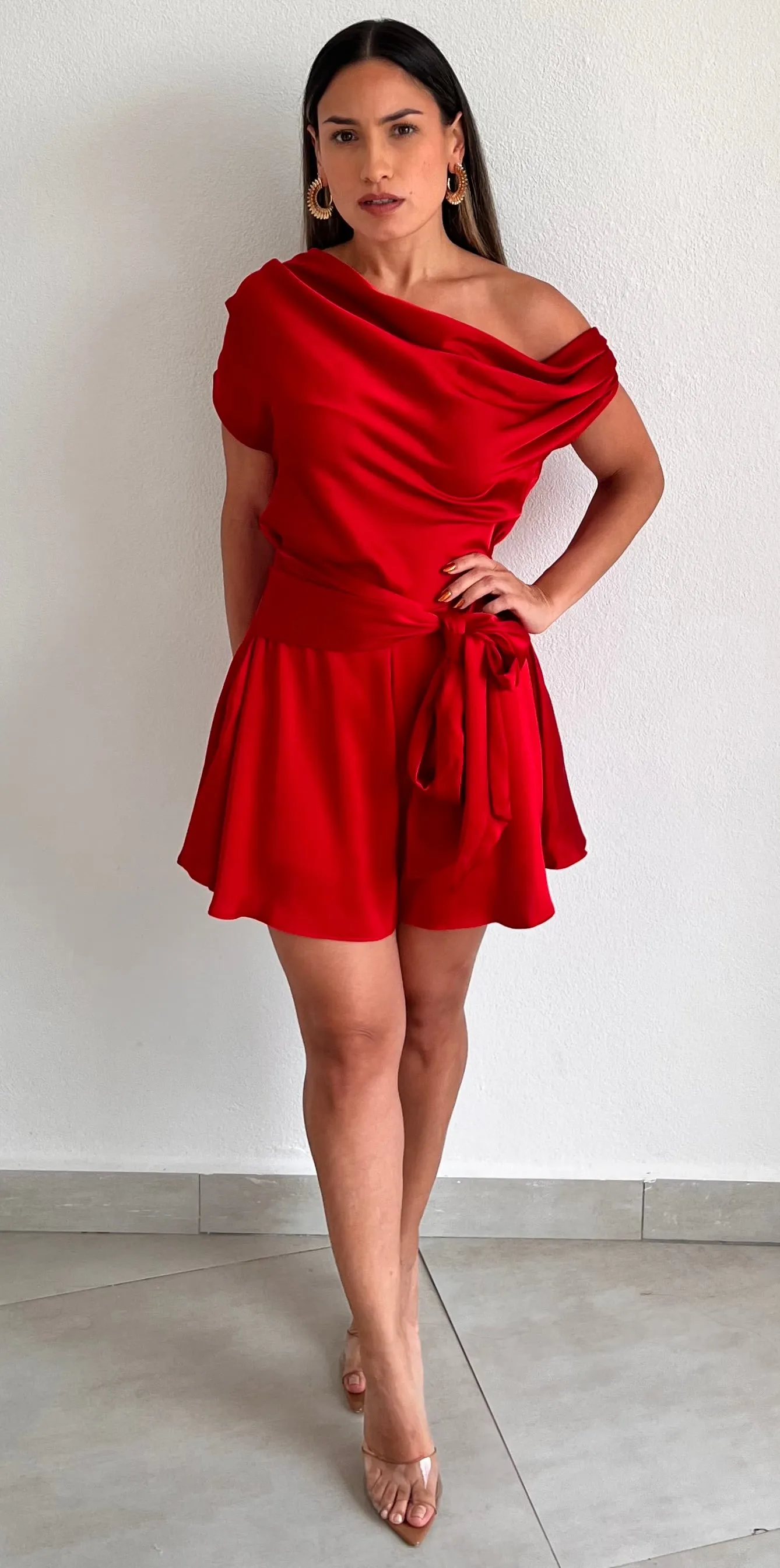 Effortless Style Red Satin Romper