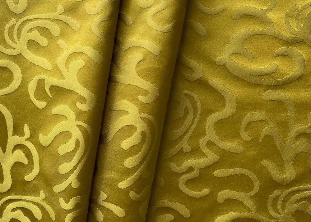 Elegant Golden Chartreuse Seaside Swirl Silk Taffeta (Made in Italy)