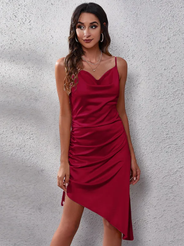 Elegant Satin Slip Dress and Ruched Side