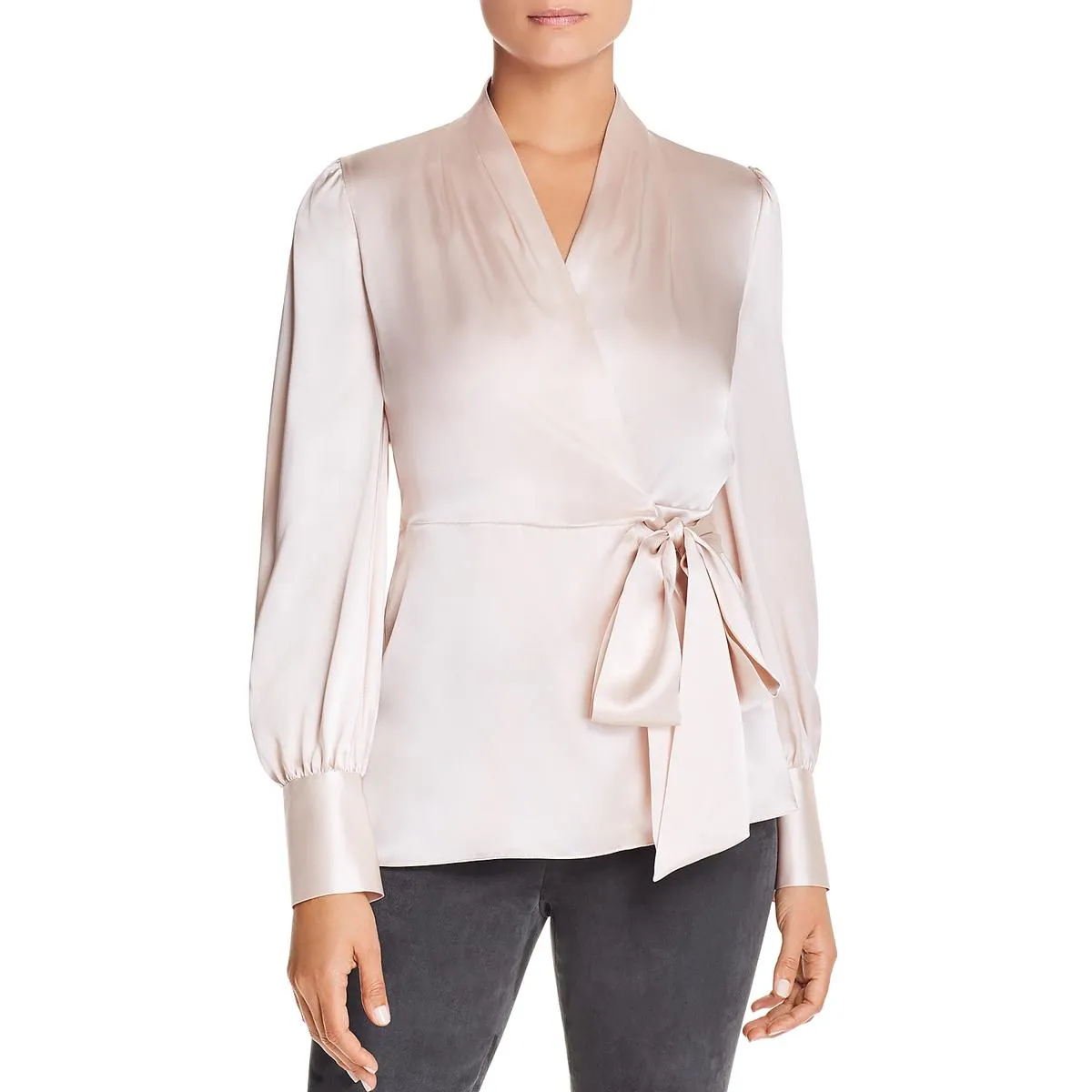 Elie Tahari Womens Shay Silk Puff Sleeve Wrap Top