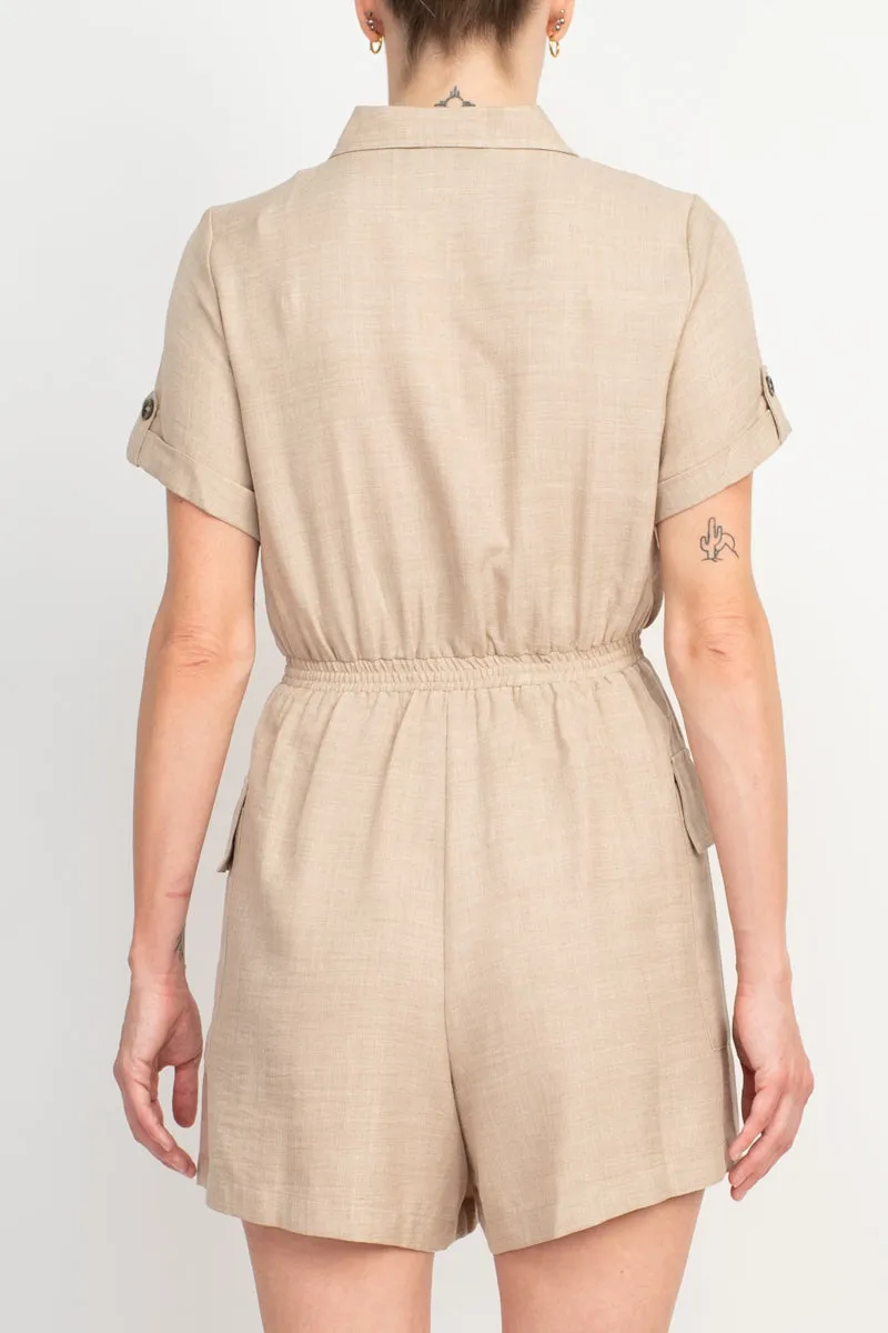 Emma & Michele Light Taupe Polyester Woven Romper