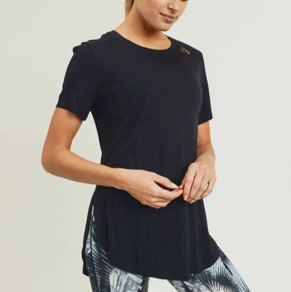 Final Sale Black Short Sleeve Tulip Hemline Athleisure Tunic Shirt