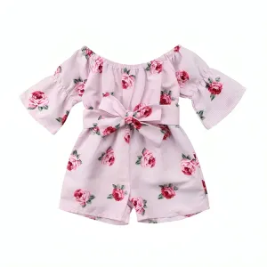 Floral Rose Striped Toddler Romper